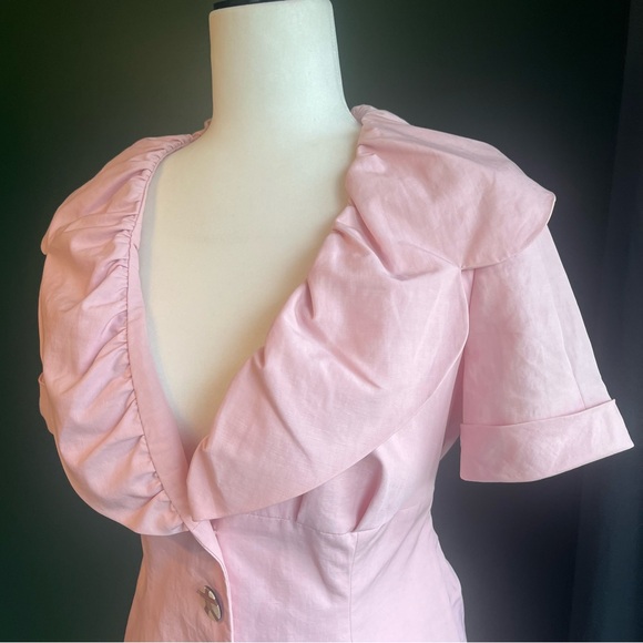 Salvatore Feraggamo Pink Blouse With Bow - Button Up Short Sleeve Shirt - Picture 12 of 13